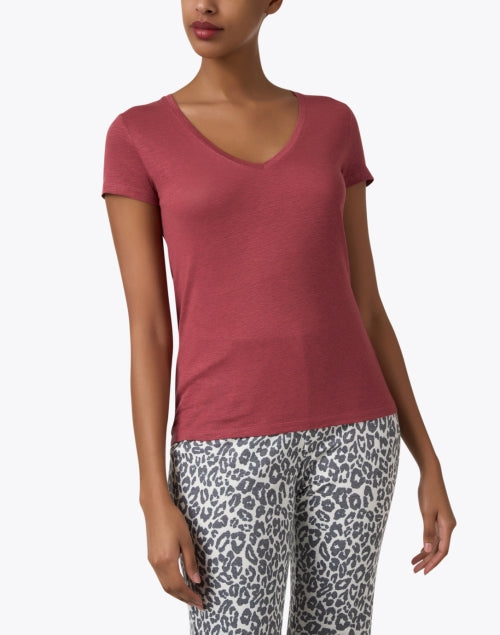 Red Stretch Linen Blend Men's Casual T-Shirt