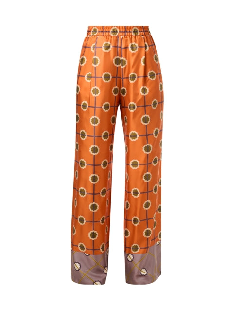 Stylish Orange Printed Silk Twill Wide - Leg Pants for Fashion - Forward Individuals