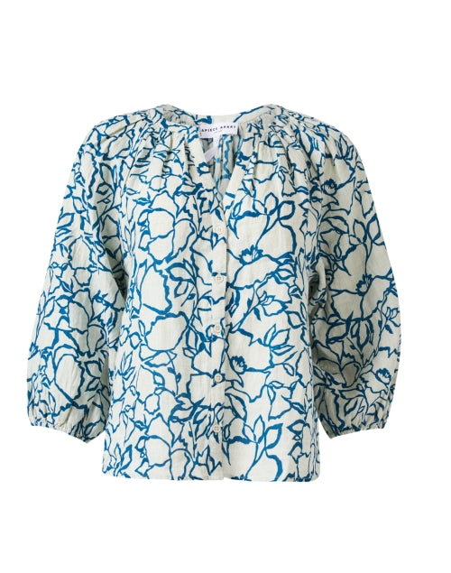 Ivory and Blue Printed Lightweight Cotton Top by Mitte