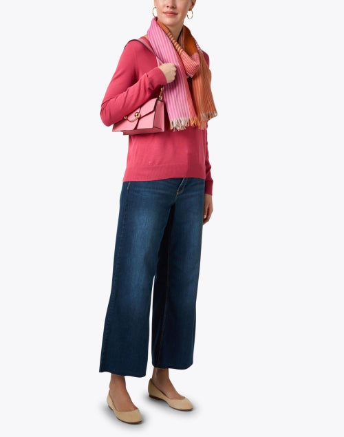 Strawberry Pink Women's Cotton Blend Relaxed V-Neck Sweater