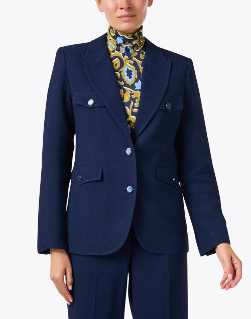 Blue Textured Crepe Business Blazer for Classic American Luxury Style