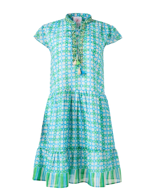 Stylish Green and Blue Multi - Printed Mini Dress