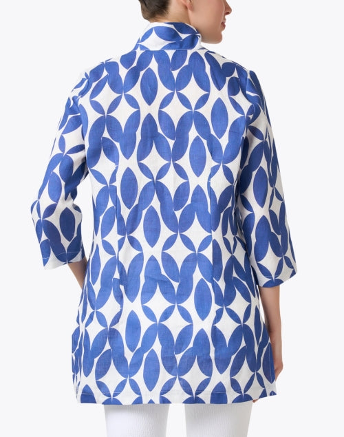 Elegant Rita Blue Abstract Floral Print Linen Women's Jacket for Special Occasions