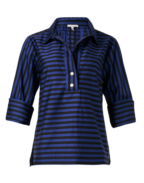 Stylish Aileen Blue and Black Striped Cotton Women's Top