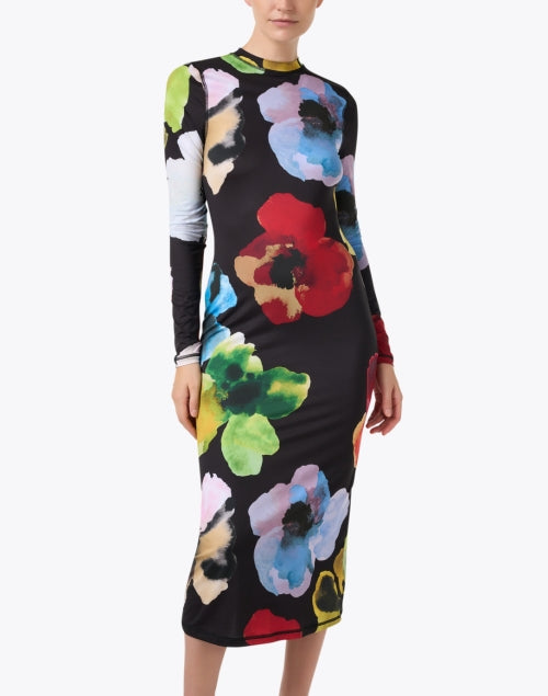 Stylish Black Stretch Jersey Floral Print Slim Dress