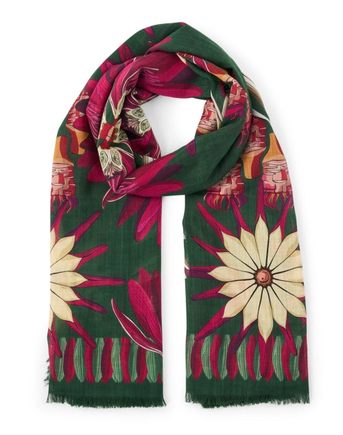 Fashionable Green Floral Patterned Wool Scarf for Stylish Outfits