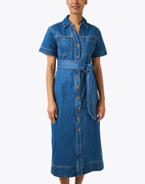 Stylish Blue Tabby Denim Shirt Dress for Women
