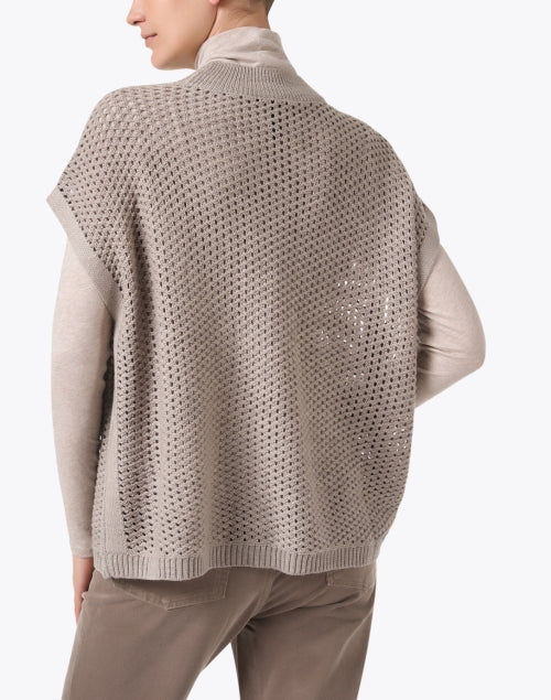Stylish Taupe-colored Wool Short Sleeve Open Knit Sweater for Layering