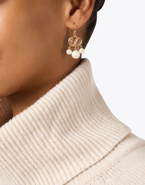 Stylish Red Zebra Jasper and Pearl Drop Earrings for All-Day Wear