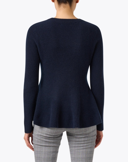 Navy Blue 100% Pure Cashmere Women's Peplum Style Sweater for Fall