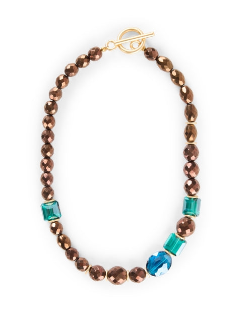 Exquisite Brown and Teal Colored Beaded Fashion Necklace