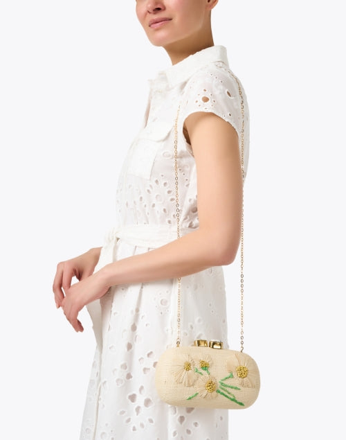 Pamela Munson's Seasonal Tan Daisy-Embroidered Cotton Lined Clutch
