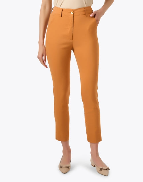 Stylish Lyon Orange Cotton - Linen Blend Slim - Leg Trousers
