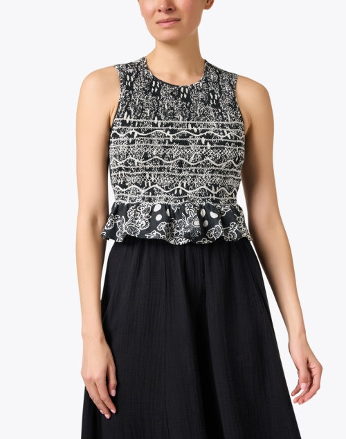 Stylish Irene Black and White Patterned Sleeveless Cotton Top for Women