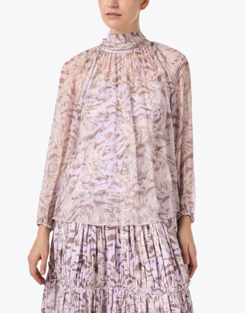 Teagan Ladies' Lilac-Printed Silk Chiffon Fashion Blouse