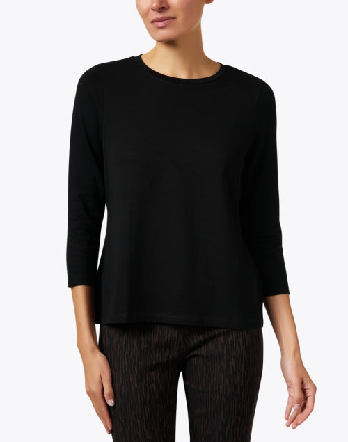 Stylish Black Peruvian Pima Cotton Top with Stretch and 3/4 Sleeves