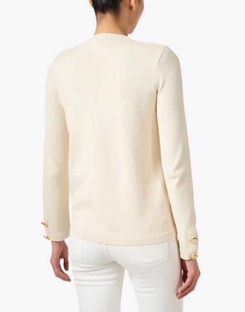 Elegant Ecru Gold-Buttoned Knit Jacket for a Polished Look