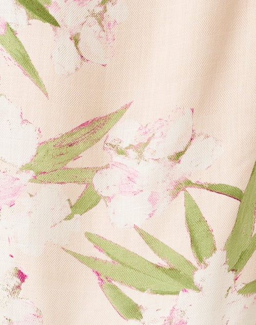 Pink Floral Patterned Luxury Cashmere Silk Women's Poncho Shawl