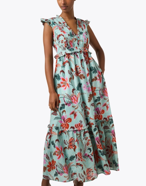 Stylish Constance Blue Floral Printed Cotton Dress for Getaways