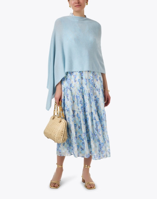 Gorgeous Crystal Blue Cashmere Ruana Poncho for Cool Weather