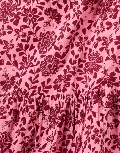 Banjanan 100% Cotton Pink Floral Print Maxi Dress with Smocked Bodice