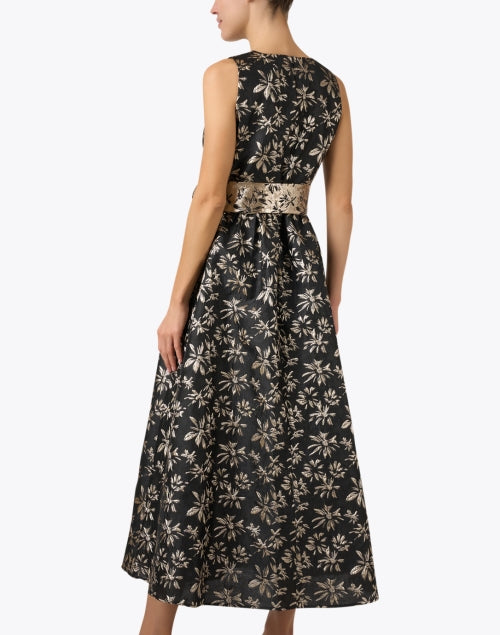 Elegant Shoshanna Serra Black and Gold Floral Women's Evening Dress