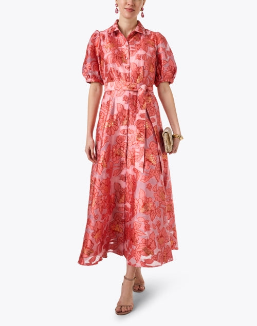 Charming Charlotte Pink Floral Jacquard Fit-and-Flare Dress