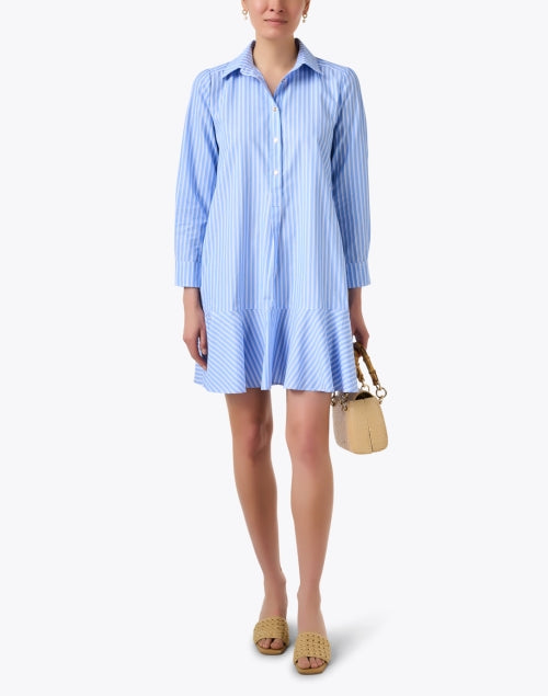 Charming Iris Blue Striped Cotton Shirt-Style Dress for Fashionable Women