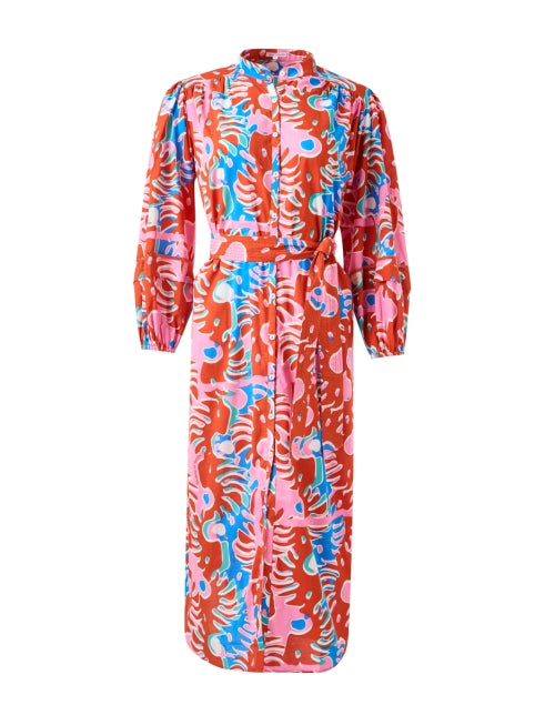 Stylish Cathy Red Multi - Printed 100% Cotton Midi Dress