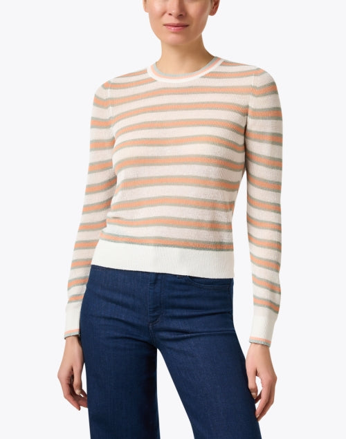 Stylish Magellen Lightweight Linen Blend Multi - Stripe Knit Top