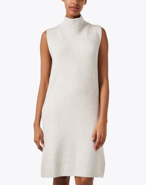 Stylish Grey Cotton - Cashmere Parisian Turtleneck Mini Dress