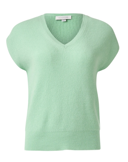Stylish Green Cashmere Cap Sleeve Knit Sweater for Versatile Wear