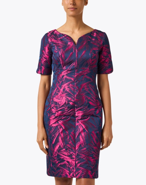 Stylish Magenta Jacquard Short - Sleeve Knee - Length Dress