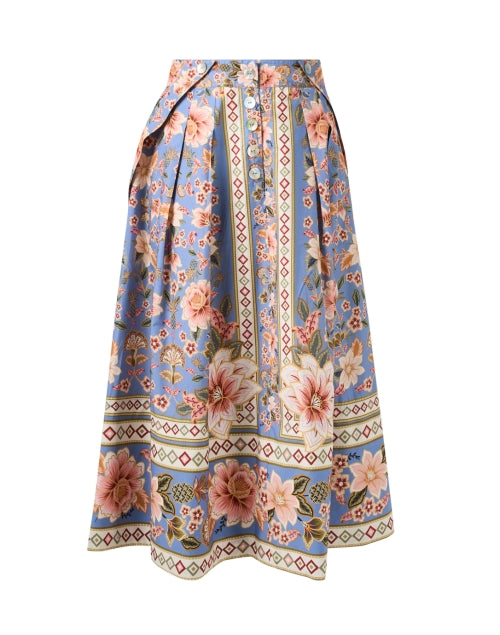 Stylish 100% Cotton Multi Floral Print Button - Detailing Skirt