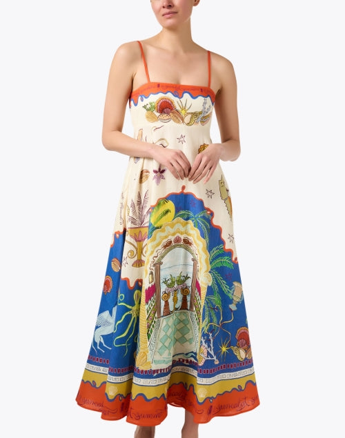 Stylish Multi - Surreal Motif Linen A - Line Dress