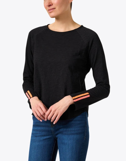 Stylish Women's Black Cotton Mesh Striped Knit Top