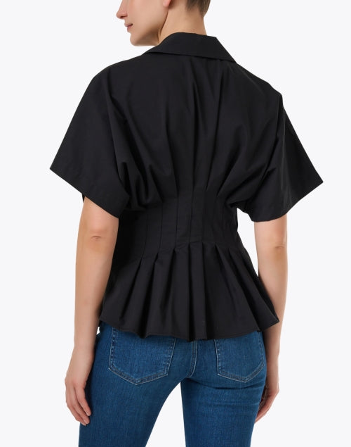 Stylish Georgia Black Cotton Shirt with Pleated Waist and Stretch