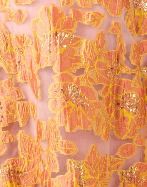Elegant Charlotte Women's Gold and Orange Floral Print Long Dress