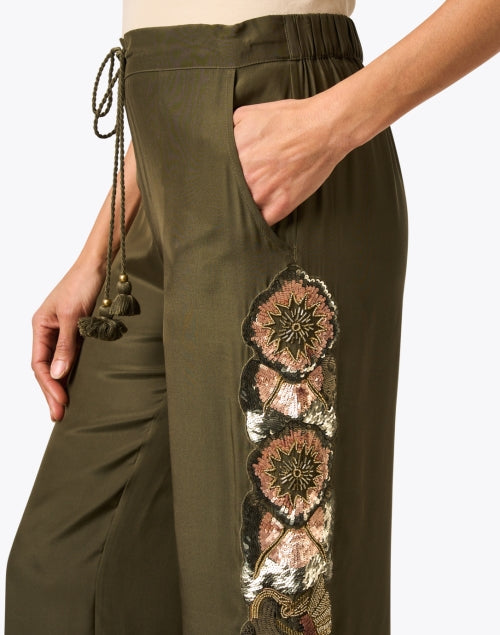 Theodora Silk Wide - Leg Green Pants for Warm Days