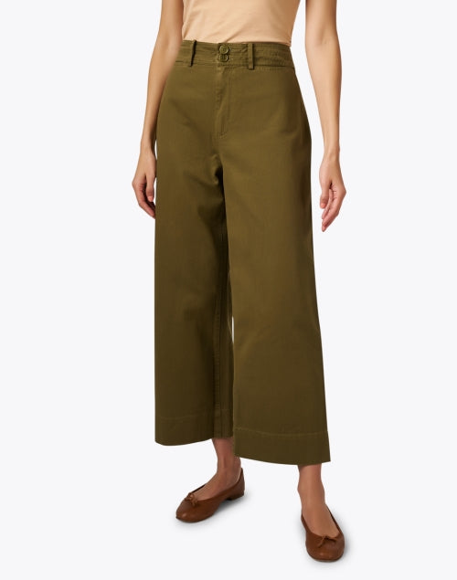 Comfortable Merida Olive Cotton Straight - Leg Ankle - Hemmed Pants