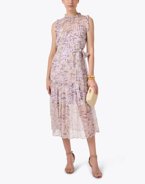 Exquisite Gemma Lilac Silk Print Midi Dress for Events