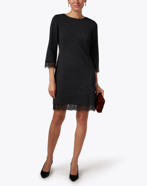 Stylish Black Dress with Elegant Lace Hem and Three - Quarter Sleeves