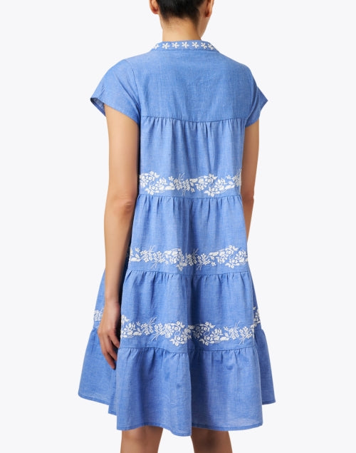 Stylish Isabel Blue Chambray Embroidered Summer Dress