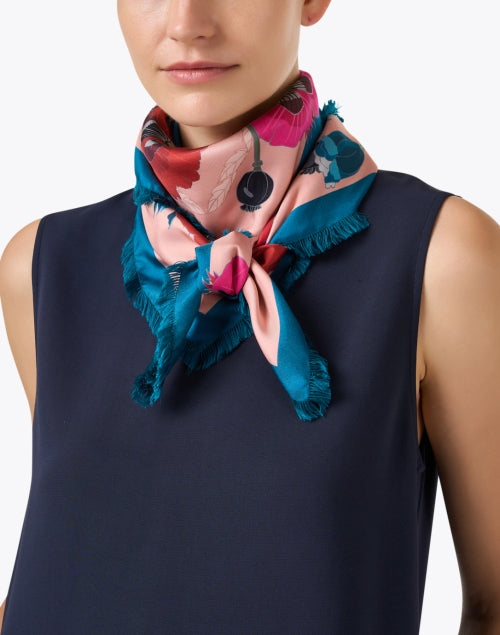 Franco Ferrari Reversible Silk Scarf in Playful Pink and Blue Floral Design