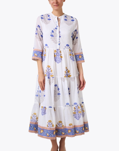 Charming Napa White Block - Printed Cotton Tiered Dress