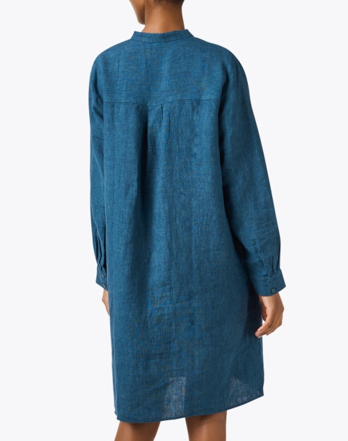 Stylish Teal-Colored Linen Casual Shift Dress for Women