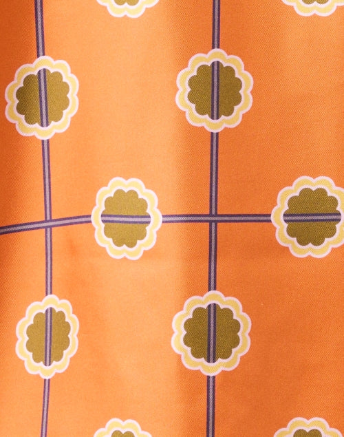 Stylish Orange Geometric Print 100% Silk Button-Down Blouse