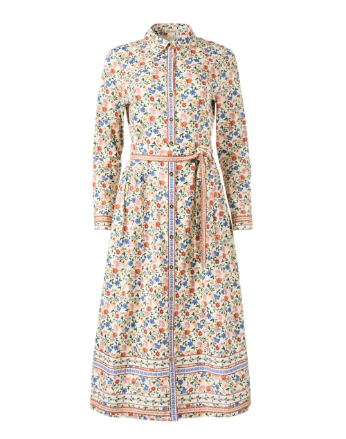 Kaitlyn Women's Ivory Multi-Colored Floral Print Shirt Style Dress