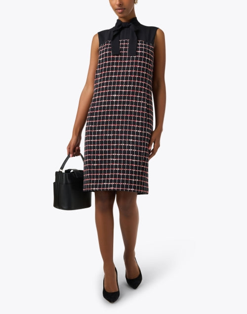 Stylish Black Multi - Patterned Tweed Women's Shift Dress