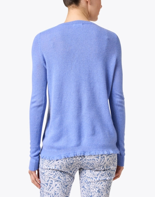 Stylish Blue Cashmere Crew Neck Sweater with Fringe Hem for Spring and Summer
